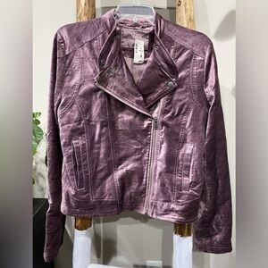 Aeropostale Women's Purple Velour Full-Zip Motorcycle Jacket Size Large Shiny